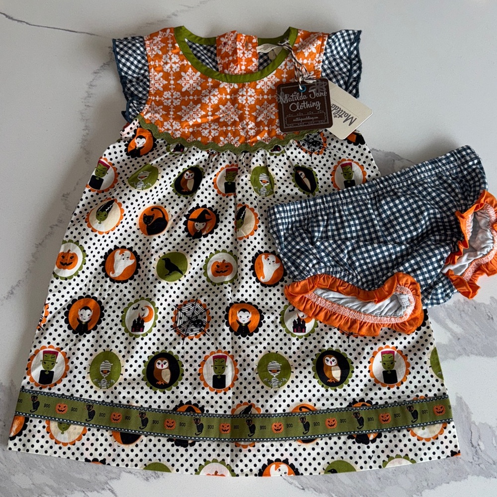 NEW NWT Matilda Jane Under My Spell Halloween Dress 18-24M Fall boutique bloomer - Picture 2 of 8